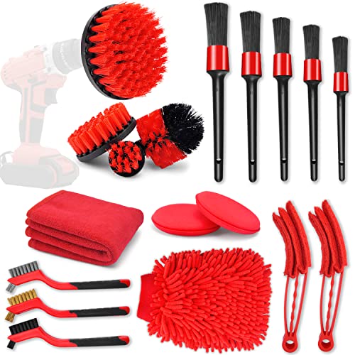 SJPLZQC 18Pcs Car Detailing Kit, Car Detailing Brush Set, Auto Detailing Drill Brush Set, Car Detailing Brushes, Car Wash Kit, Car Accessories, Car Cleaning Tools Kit for Interior, Exterior, Wheels