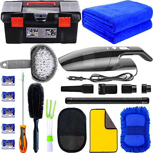 LIANXIN Car Cleaning Kit,Car Wash Kit,High Power Car Vacuum Car Interior Detailing Kit, with Microfiber Towels, Tire Brush, Wash Mitt,Sponge,Duster Brush Car Cleaning Tool